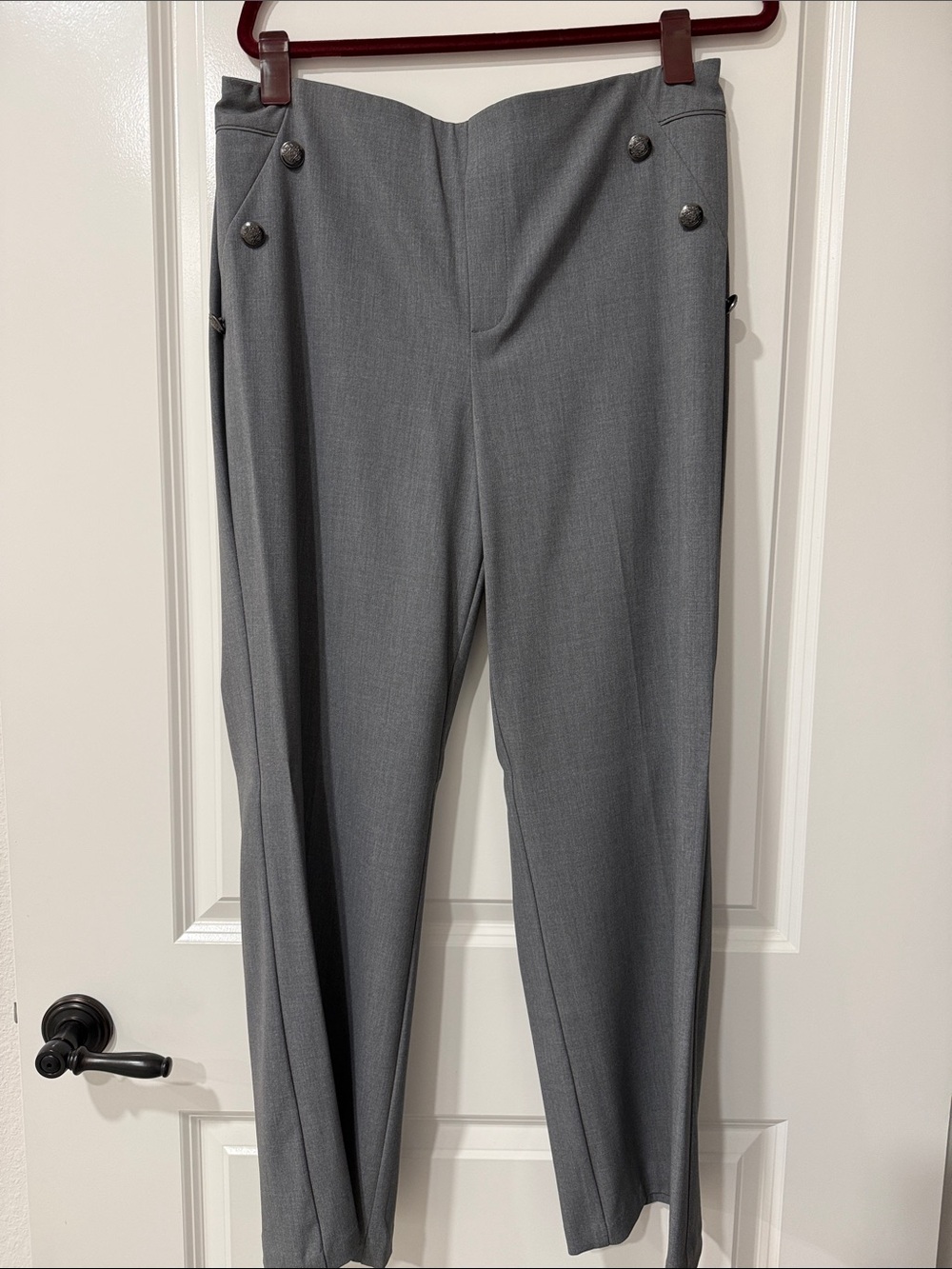 Roz & Ali Gray High-Waist Dress Pants with Button Details